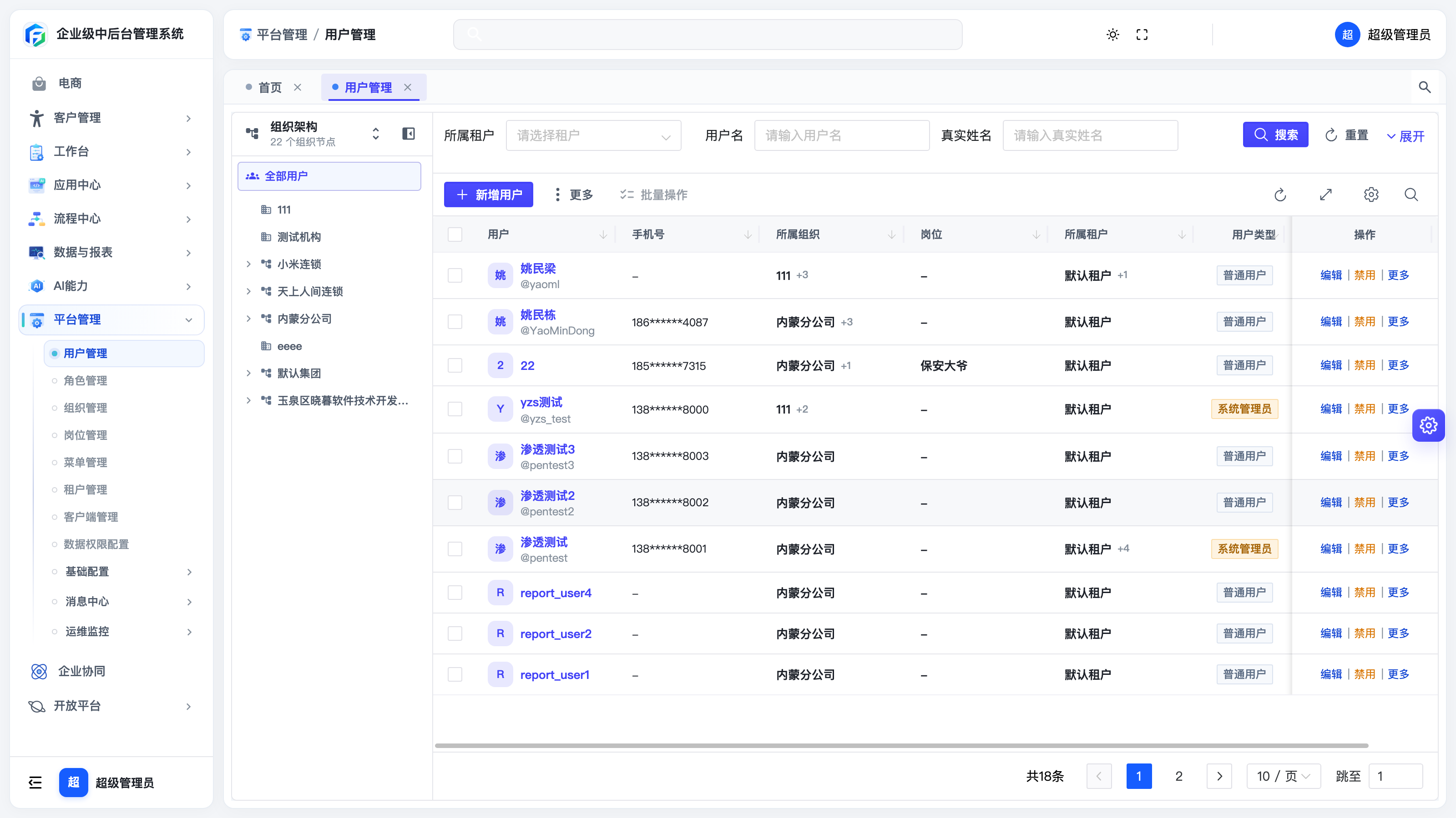 用户管理列表